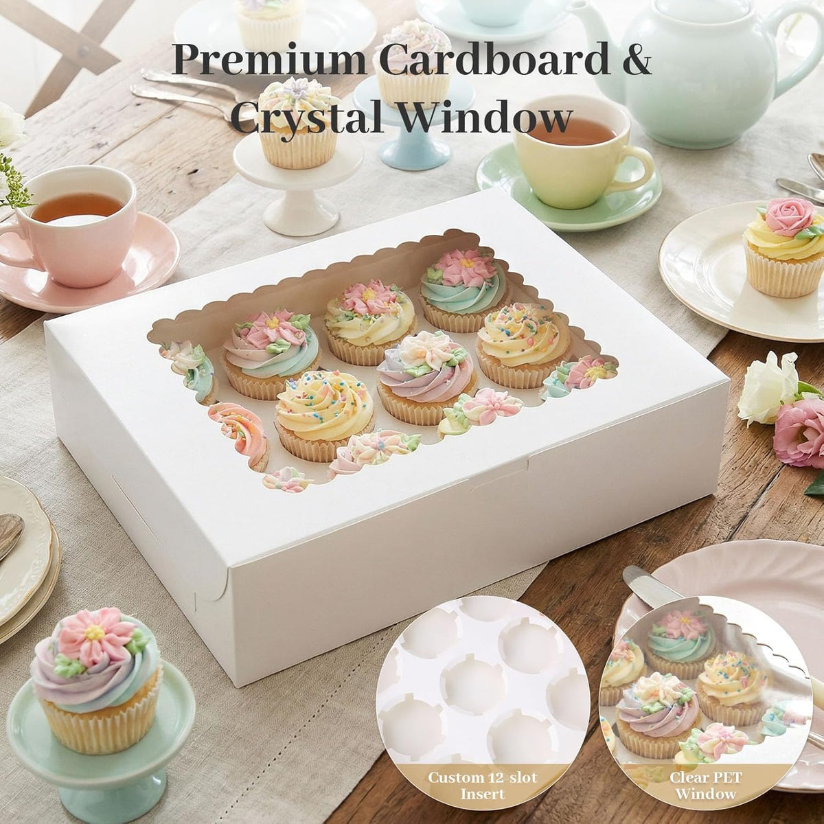 VGOODALL 12 Count Cupcake Boxes, 6PCS Cupcake Container with Window Boxes Holding 72 Pastry Box for Birthday Holiday Party Bakery Supplies 13.2"x9.8"x4"