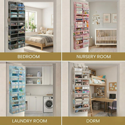 HOMELUX THEORY UPGRADED 6 Tiers Over The Door Organizer Hanging - 100D EXTRA THICK & 50lbs HUGE CAPACITY, 12 Side Mesh Pockets Over The Door Shoe Organizer, Hanging Closet Organizer (Ivory, 1pc)