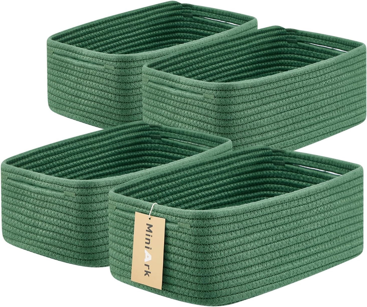 MiniArk Small Storage Baskets for Organizing | Closet Organizer Bins | Shelf Toy Basket | Woven Rope Baskets | Cube Decorative Box | Shallow Basket | L11.5xW7.5xH4.7| Brown