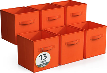 Sorbus Foldable Storage Cubes - 6 Fabric Baskets for Organizing Pantry, Closet, Shelf, Nursery, Playroom, Toy Box, Cubby -11 Inch Dual Handle Collapsible Closet Organizers and Storage Bins (Navy Blue)