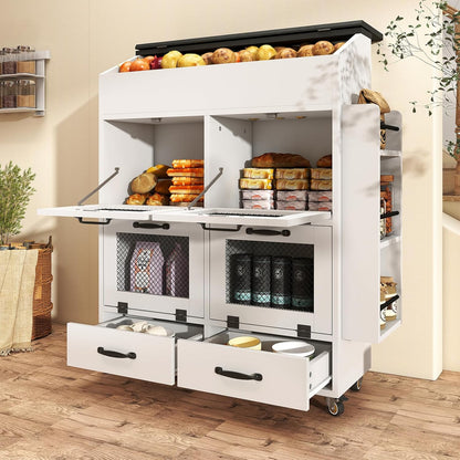 Verano Garden Potato and Onion Storage Bin on Wheels, Wood Bread Box with Lid & Mesh Doors, 4-Tier Rolling Fruit and Vegetable Storage Organizer w/Drawer & Side Rack for Kitchen (Rustic Brown, 16.0")