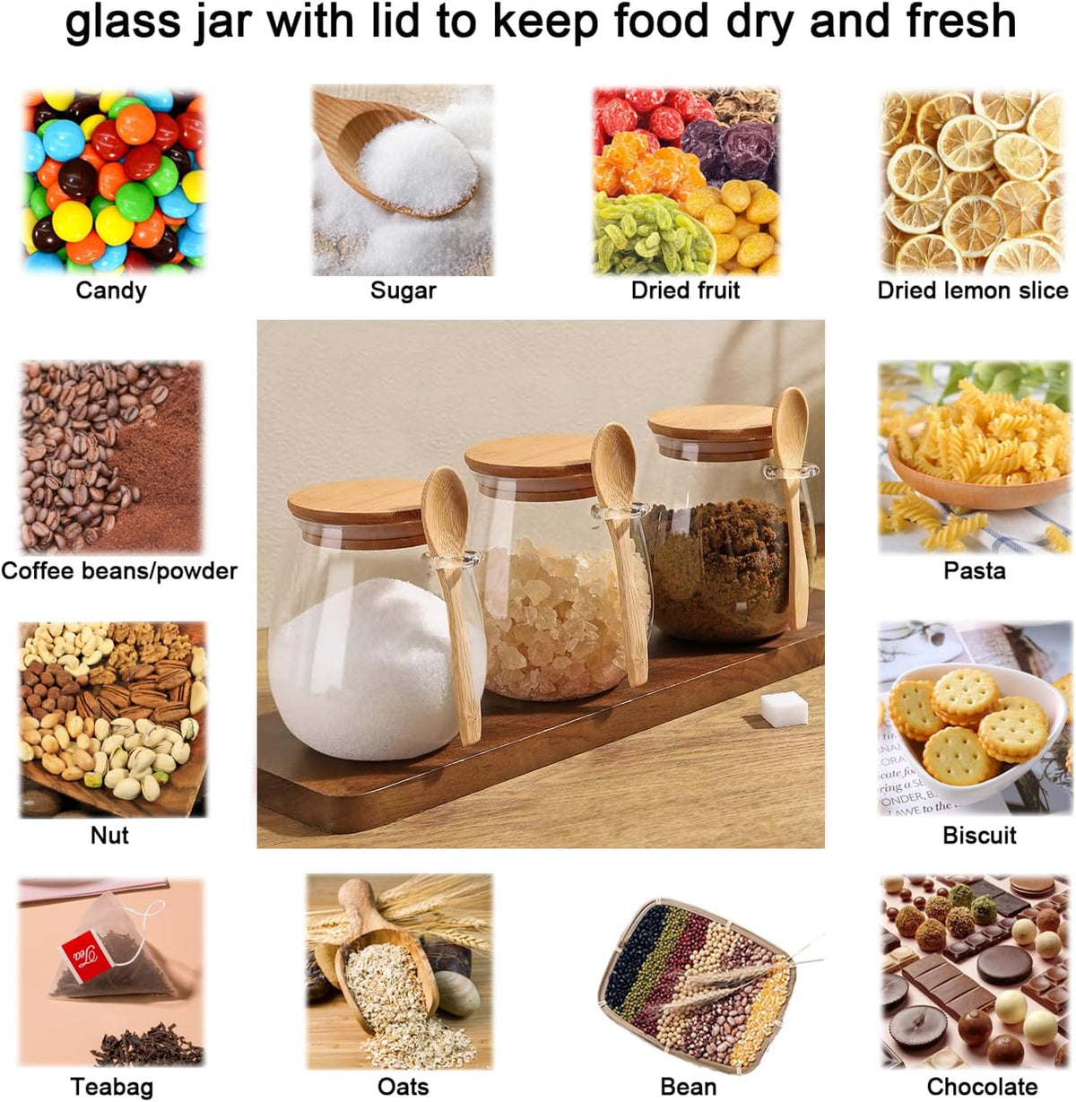 CNWSGEM Sugar Bowls Sugar Container 25.36 FL OZ Glass Coffee Canister Airtight Food Storage Jar with Lid and Spoon Candy Jar Coffee Bar Accessories Storage Beans Powder (Conical)
