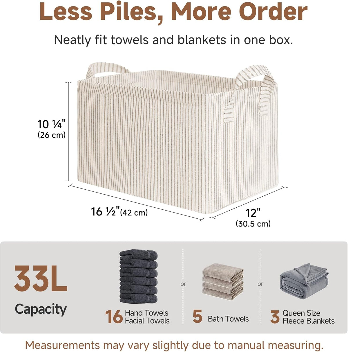StorageWorks Storage Bins, Shelves Baskets for Organizing, Fabric Closet Organizers with Handles, Metal Frame, Beige-Cotton-linen, 2-Pack