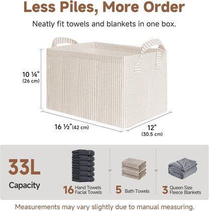 StorageWorks Storage Bins, Shelves Baskets for Organizing, Fabric Closet Organizers with Handles, Metal Frame, Beige-Cotton-linen, 2-Pack