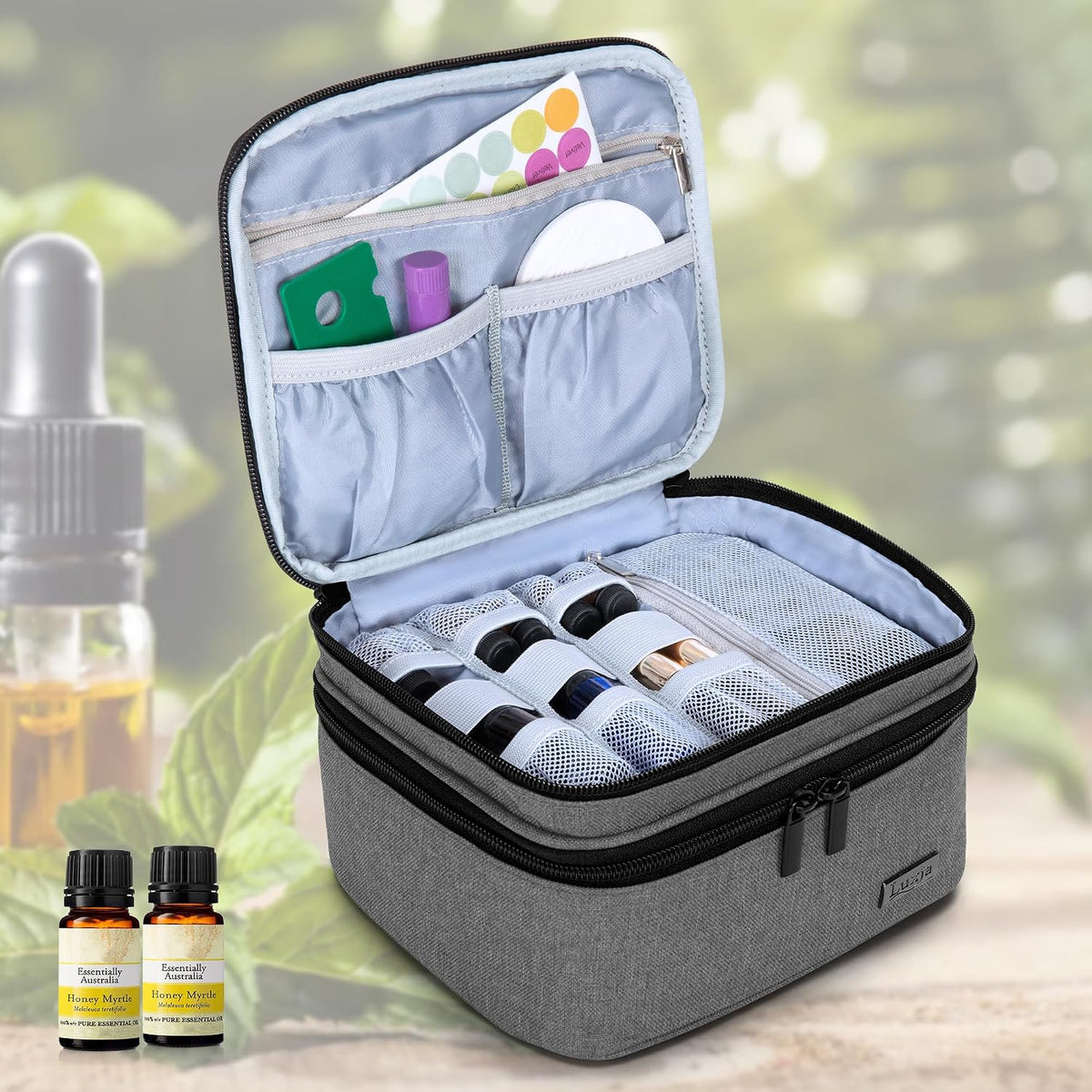LUXJA Essential Oil Carrying Case - Holds 30 Bottles (5ml-30ml, Also Fits for Roller Bottles), Double-Layer Organizer for Essential Oil and Accessories, Black (Bag Only)