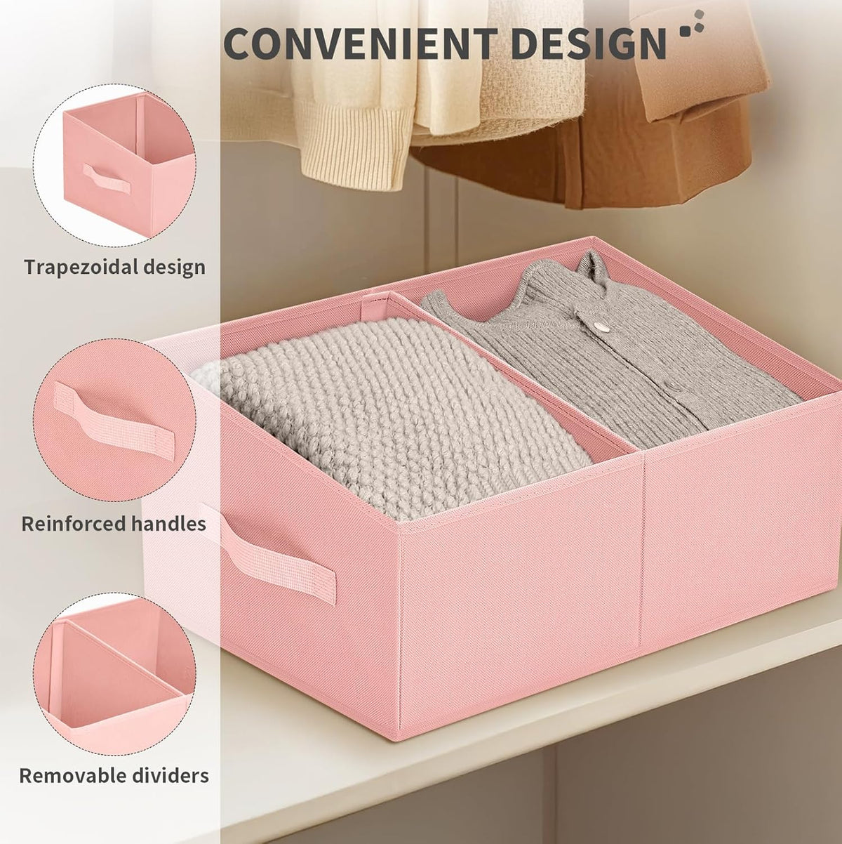 DIMJ Closet Storage Bins - Fabric Storage Baskets for Shelves, Collapsible Closet Organizers and Storage with Handles, Trapezoid Shelf Organization Storage Cubes for Purse, Toys, Books, Towel, Socks