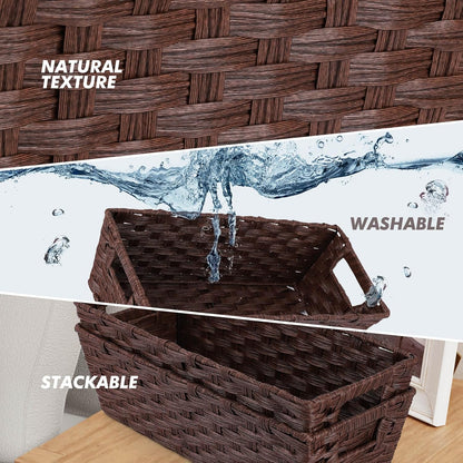 Onlytak Large Wicker Storage Basket, Metal Frame, Set of 2, Washable Waterproof, 15" x 10.3" x 5.2", Brown Color, Woven Basket for Pantry, Toilet, Bathroom, Bedroom, Patio