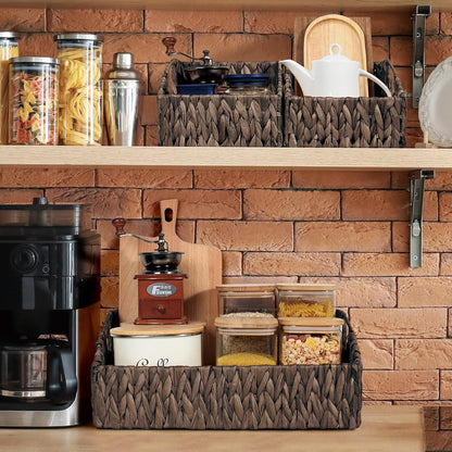 Rattan Storage Baskets, Handwoven Wicker Storage Bins with Built-in Handles, Storage Container Baskets for Shelves, Bedroom, Bathroom, Laundry Room or Kitchen(Natural)