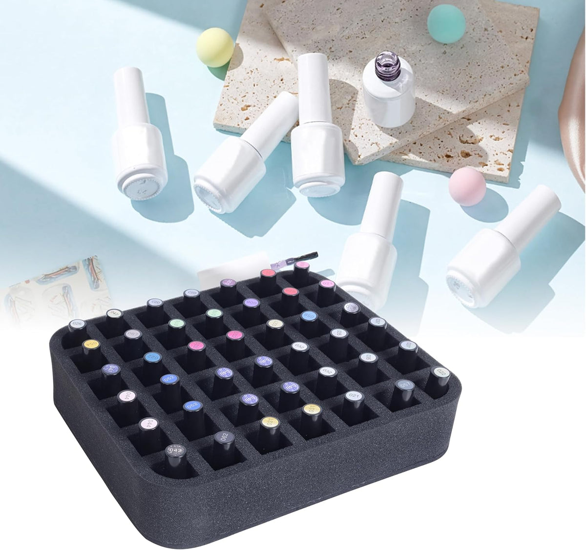 2 Pack Nail Polish Organizer Holder Foam Pad with Slots for Storage 60 Bottles (15ml/0.5fl.oz) Nail Polish or Essential Oil Tray for Drawers Black