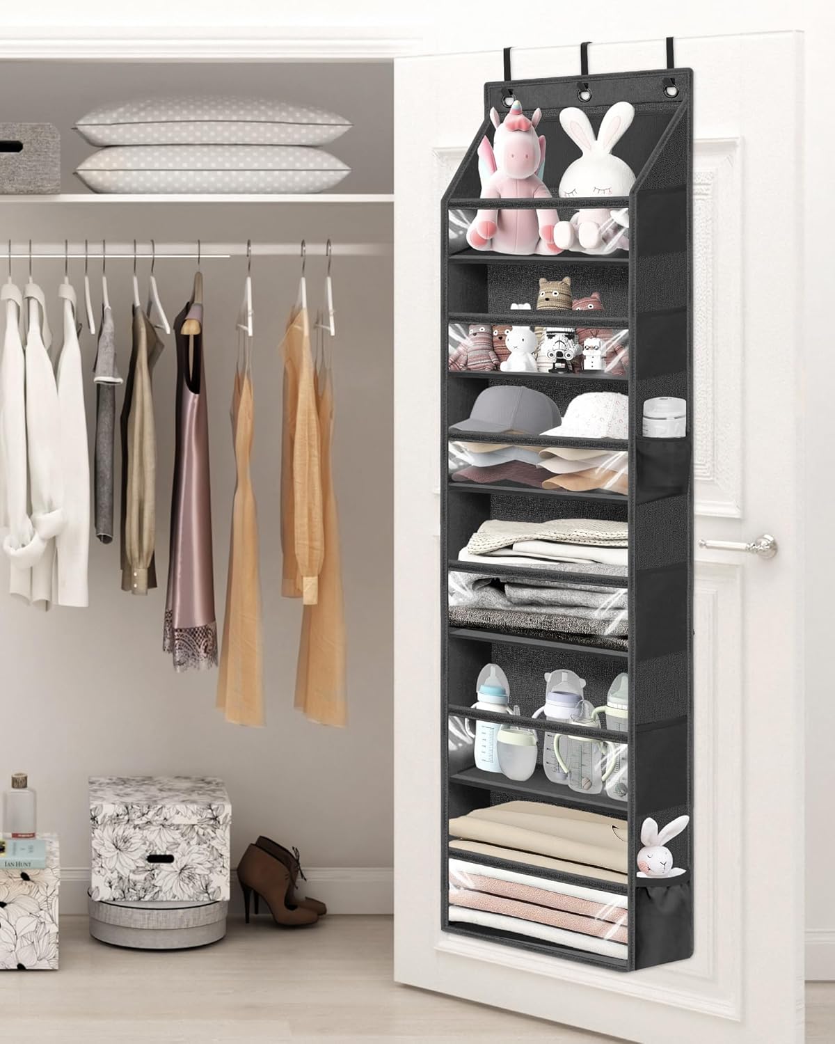 STORAGE MANIAC Over the Door Organizer Large Capacity Hanging Organizer, Clear Deep Pockets Behind Door Closet Organizer and Storage for Nursery, Bathroom, Bedroom, Pantry, 1 Pack Grey