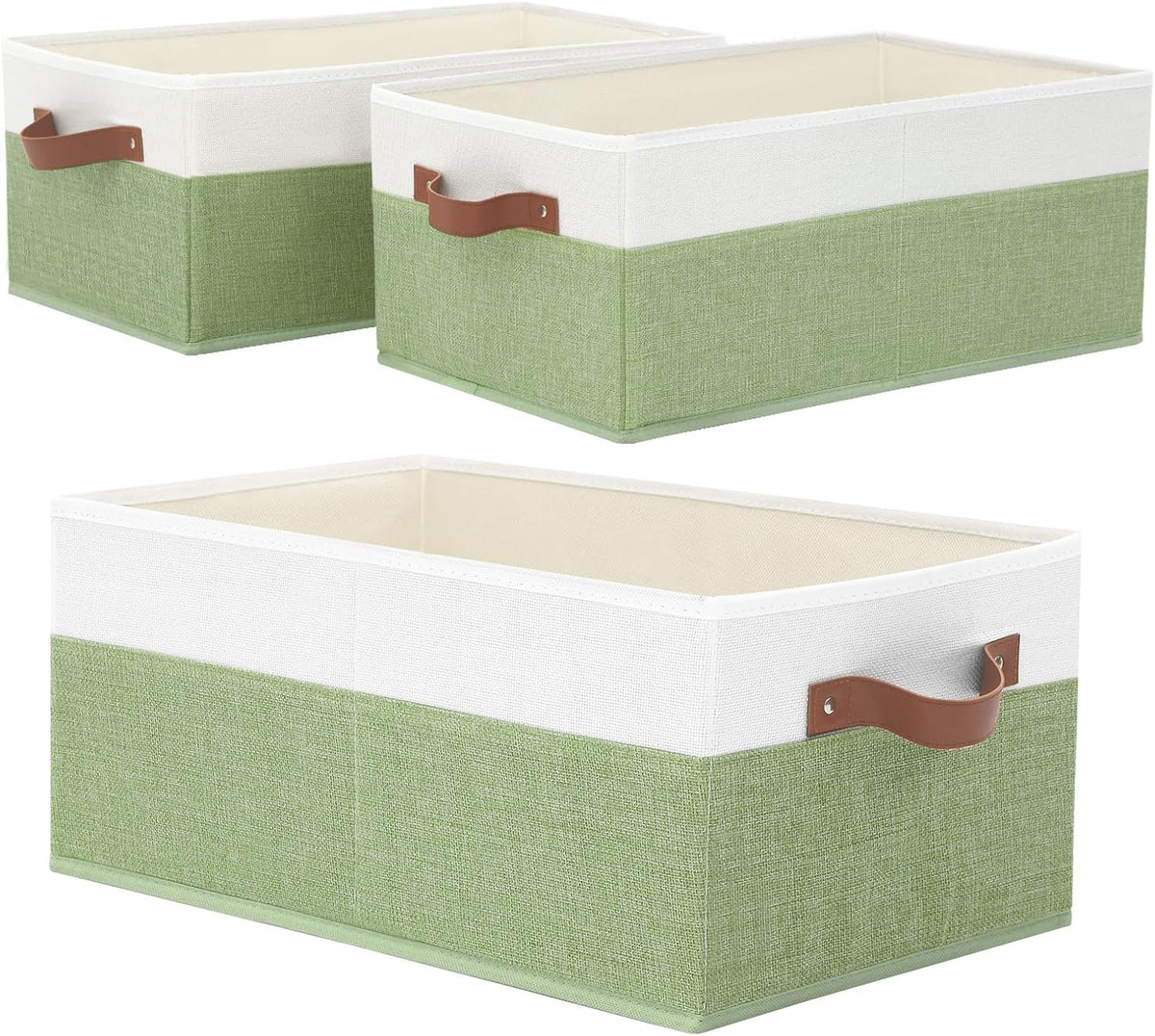 Large Capacity Storage Bins Closet Organizer for Shelves, Fabric Closet Storage Baskets Boxes with Leather Handles for Organizing Clothes, Sheets, Jeans, Toys, Books (Grey)