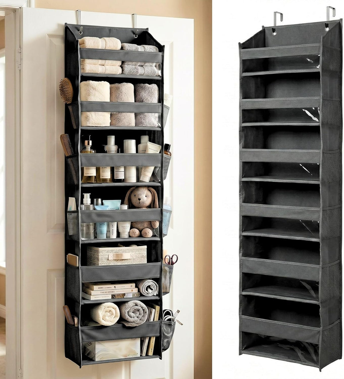 HOMELUX THEORY UPGRADED 6 Tiers Over The Door Organizer Hanging - 100D EXTRA THICK & 50lbs HUGE CAPACITY, 12 Side Mesh Pockets Over The Door Shoe Organizer, Hanging Closet Organizer (Ivory, 1pc)