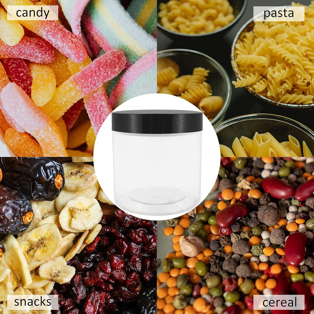 zmybcpack 16 oz Plastic Jars with Lids, Extra Labels, 1 Pen, Clear PET Seal Jar for Food Storage,Wide Opening Storage jar For Dry Food, Peanut, Powder, Kitchen & Craft Storage