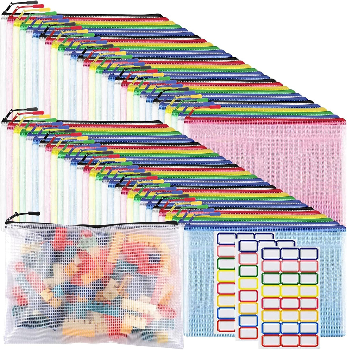 YOPCDJ Mesh Zipper Pouch Bags A4 Zipper Bags for Classroom Organization, Waterproof Document Zipper Pouches for Cosmetics, Travel Storage File Bags for Office Supplie