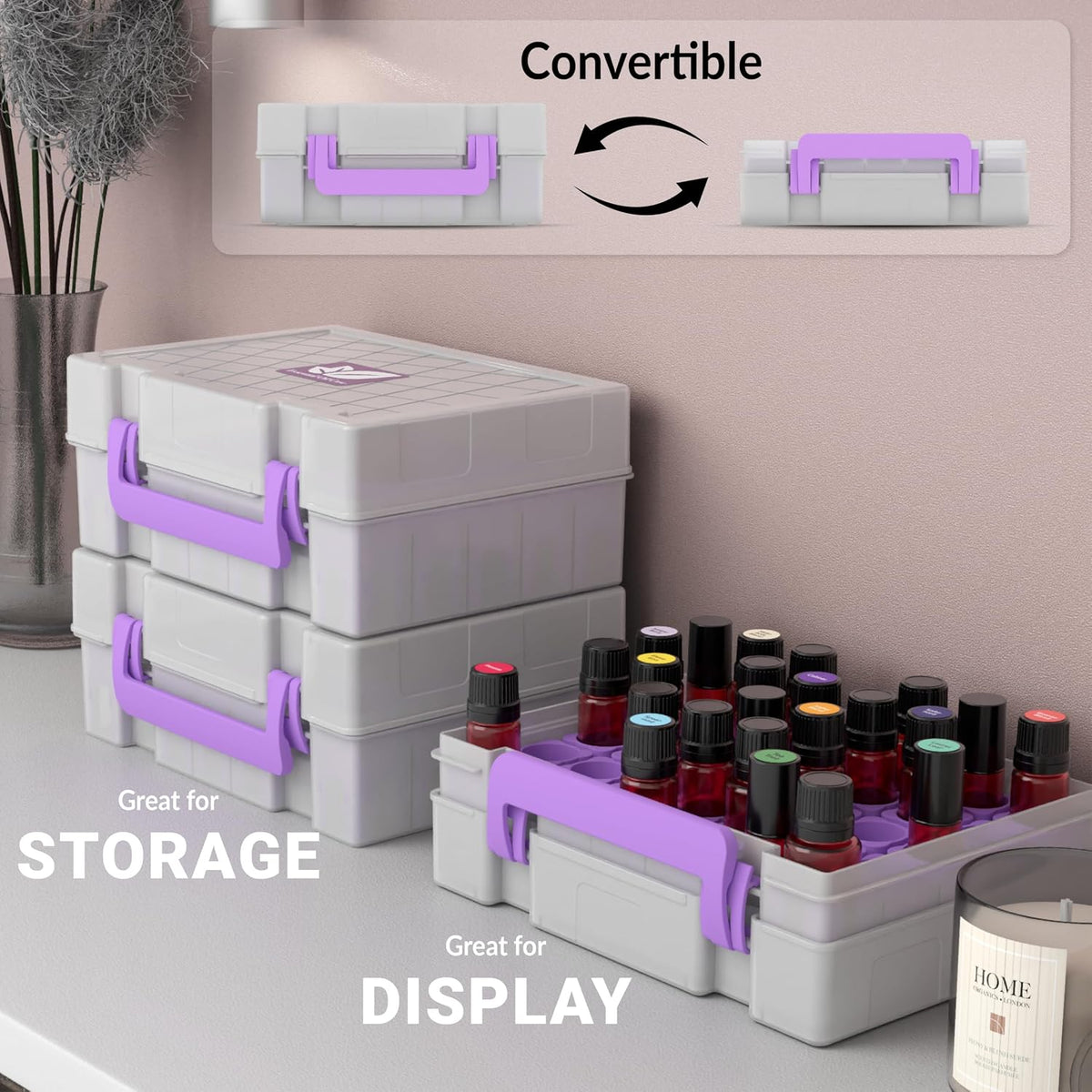 GPG2 Essential Oil Organizer for 35 Bottles, Hard Shell Storage Case with Shelf Display Lid & Travel Handle, Fits 5ml/10ml/15ml, Roller Bottles, Compatible with Top Brands, Teal