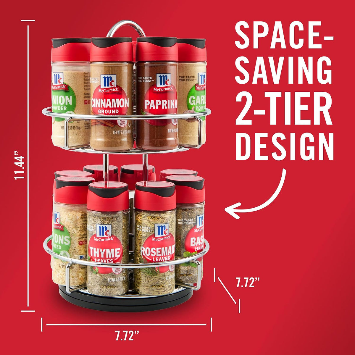 McCormick Spice Rack, Two Tier Chrome, Featuring 16 Herbs & Spices for Everyday Cooking, Great Gift for Housewarming, Wedding & Bridal Shower, 26.09 oz