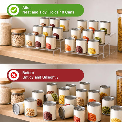 Expandable Can Rack Organizer 2 Pack, 3-Tier Adjustable Length | Set of 2 Holds Up to 36 Cans, Stability with Non-Skid Shelf, Canned Goods Storage Display for Pantry, Cabinet