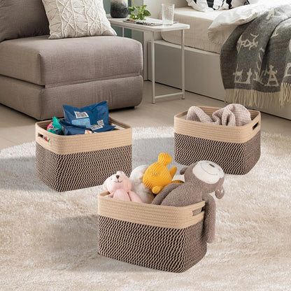 4 Pack Storage Baskets for Organizing, Woven Baskets for Shelves - Perfect for Toys, Books, Towels, and Clothes, Durable Gift Basket Bins Toy Storage, 12.7''Lx9''Wx7.8''H, Brown & White
