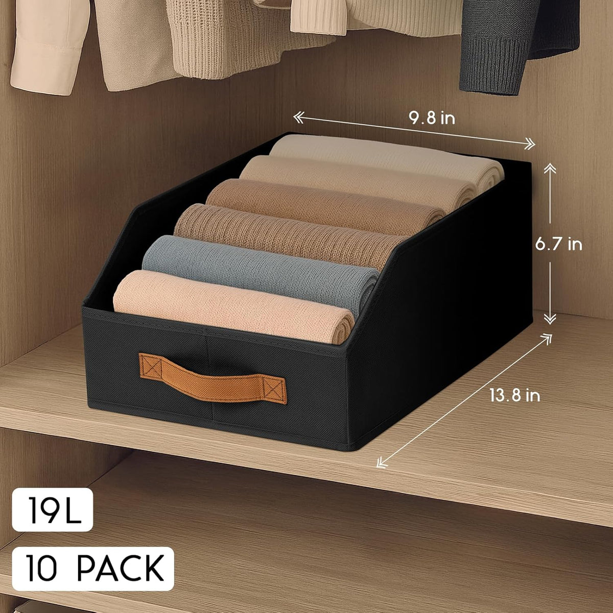 Homsorout Fabric Storage Bins for Organizing - Large Trapezoid Collapsible Storage Bins with Front Handle, Closet Organizers and Storage for Bedroom, Home Shelves, Small Spaces, Beige