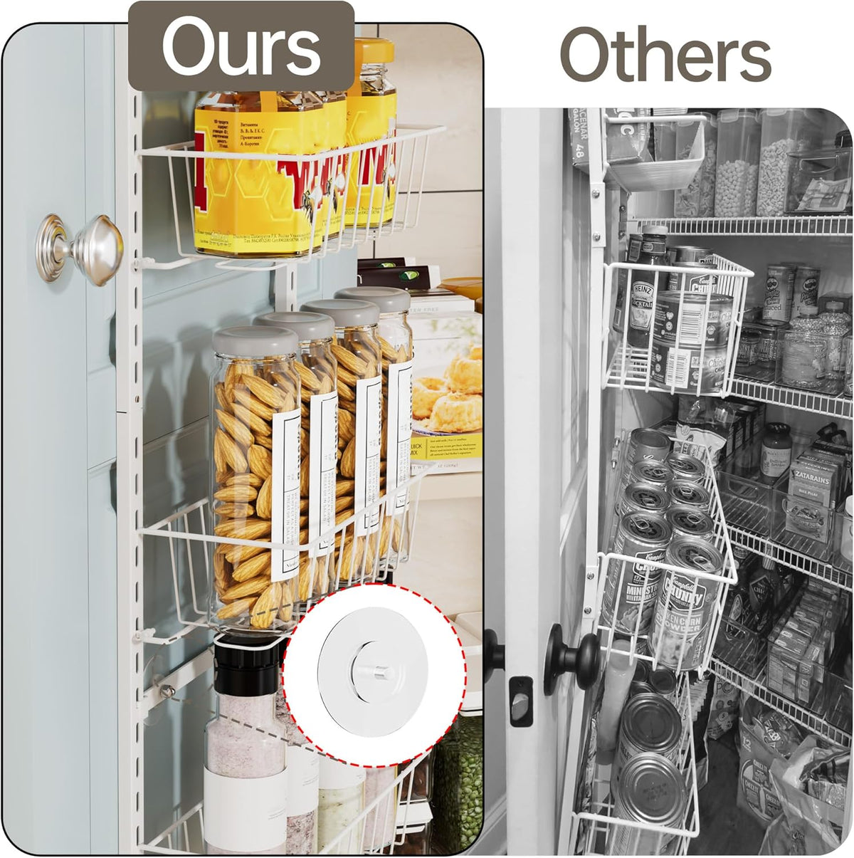 Delamu Adjustable Cabinet Door Organizer, 6-Tier Hanging Spice Rack Organizer, Metal Over the Door Pantry Organizer, Pantry Organizers and Storage Shelves for Kitchen Bathroom Laundry Room, White M