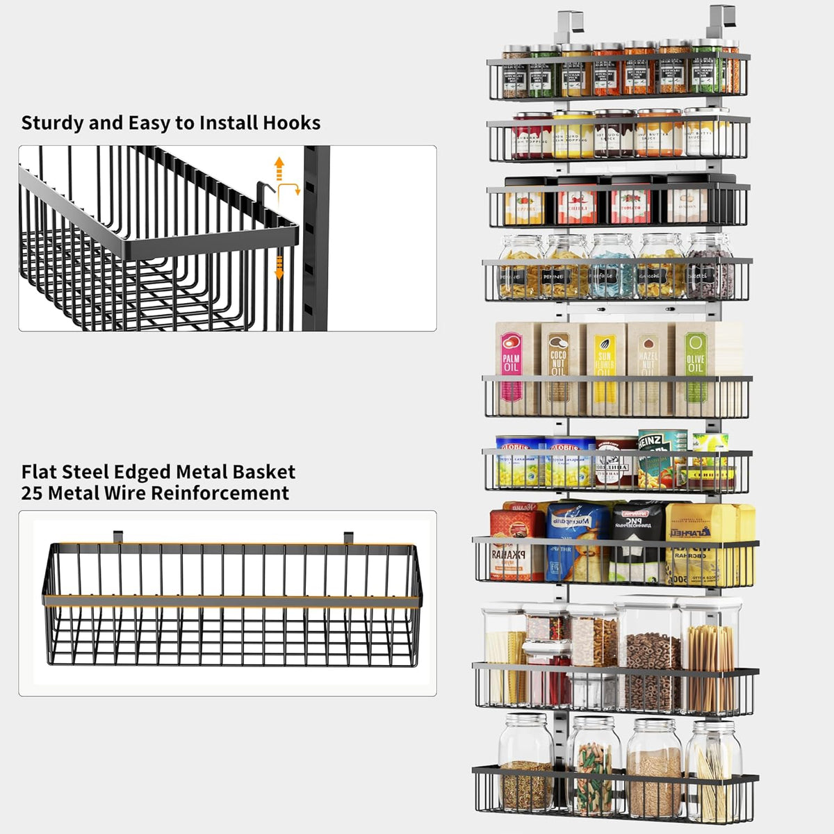Moforoco White Over The Door Pantry Organizer, Pantry Organization and Storage, Metal Hanging Spice Rack Shelves Door, Seasoning Shelves, Laundry Room Organization, House and Kitchen Essentials