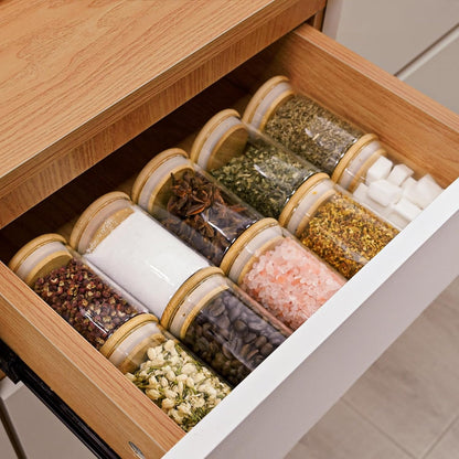 SHOWIN Glass Food Storage Jars Square 37oz, 4 Pack Glass Jars With Bamboo Lids, Kitchen Storage Containers For Spice, Candy, Cookie, Storage For Pantry Organizers