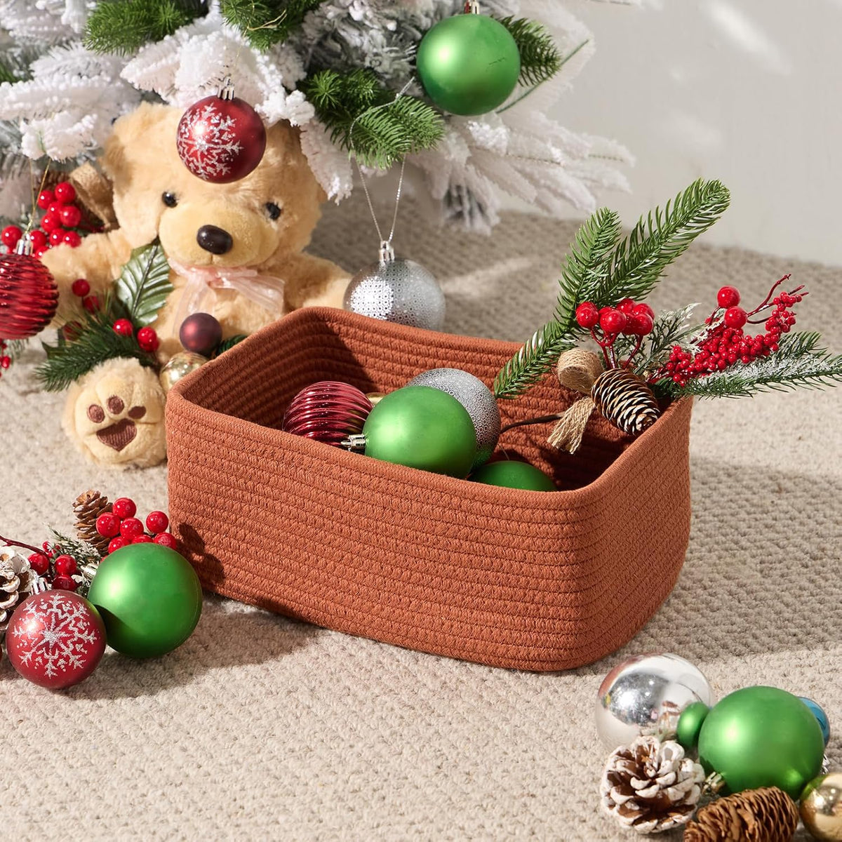 MiniArk Small Storage Baskets for Organizing | Closet Organizer Bins | Shelf Toy Basket | Woven Rope Baskets | Cube Decorative Box | Shallow Basket | L11.5xW7.5xH4.7| Brown
