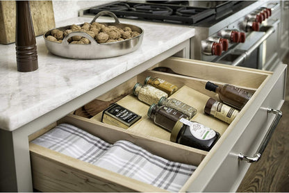 Rev-A-Shelf 36" 3 Tiered Seasoning Organizer, Trim-to-Custom-Fit Wooden Kitchen Draw and Cabinet Home Storage Insert, Pull Out Spice Rack, Maple, 4SDI-36-1