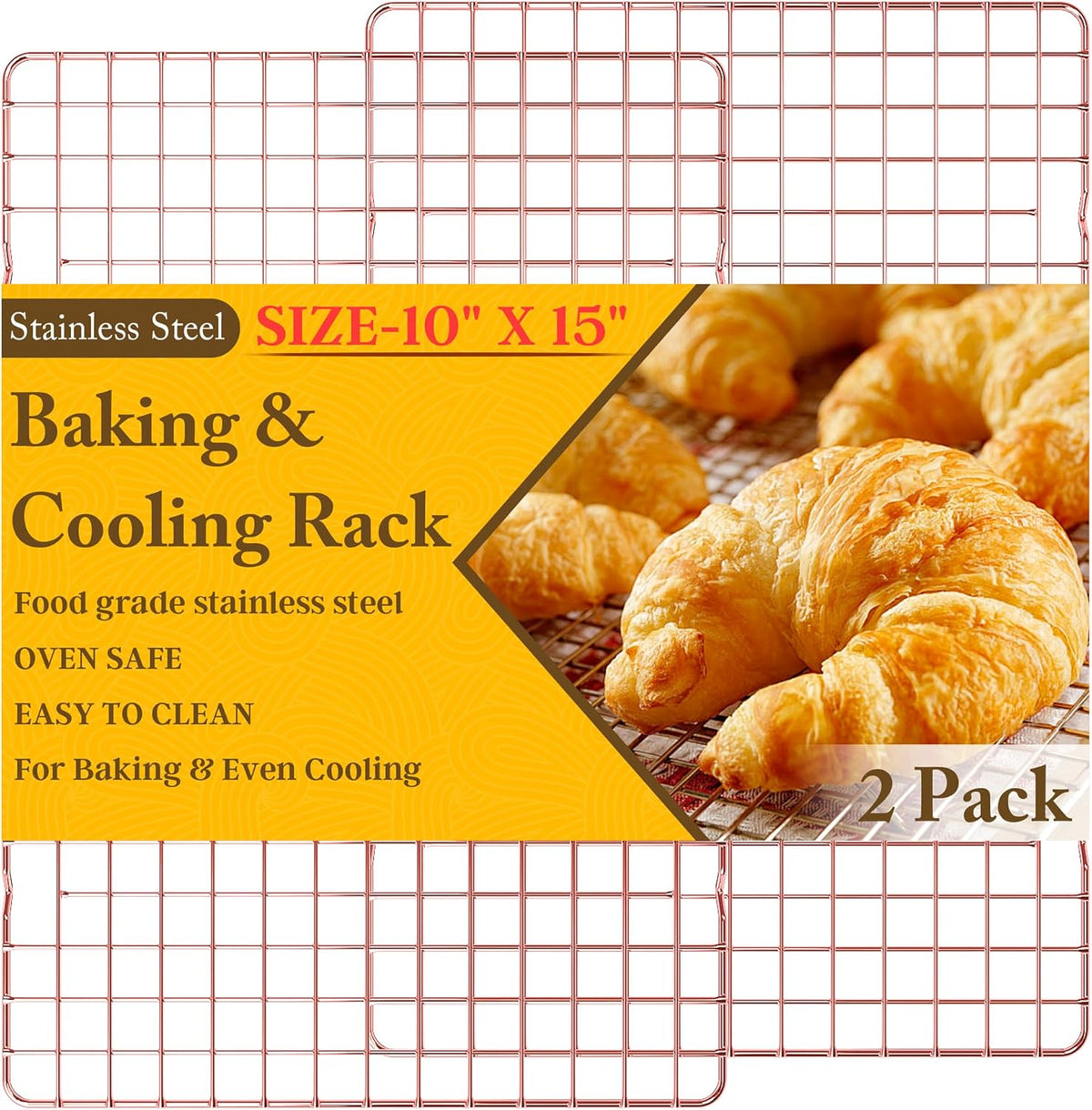 2PCS Cooling Racks for Cooking and Baking - 10" x 15"Heavy Duty Stainless Steel Wire Rack for Baking, Grilling, Roasting - Oven & Dishwasher Safe - Fits Jelly Roll Sheet Pan-Silver
