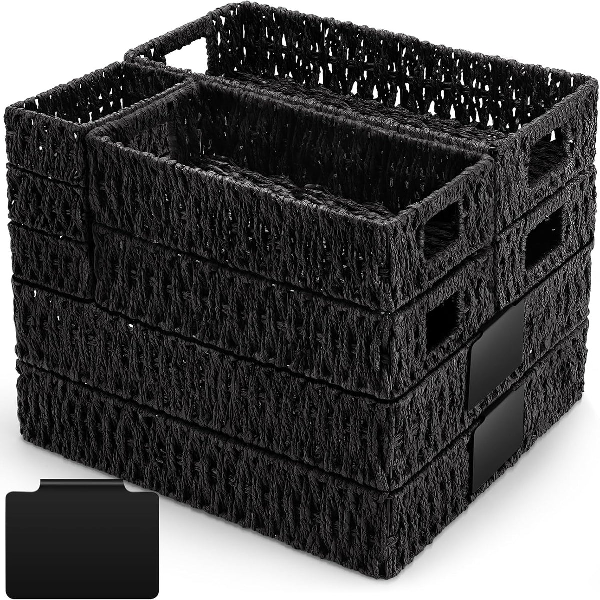 Marsui 9 Pcs Wicker Storage Baskets for Pantry Organization with Handle Labels Handwoven Multi-size Dark Brown Small Organizer Baskets Storage Bin Container for Shelves Closet Toilet Christmas Holiday