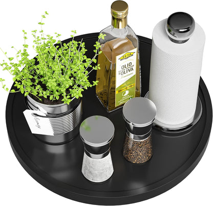 Lazy Susan Organizer, 10 Inch Non-Skid Bamboo Turntable Organizer for Salt Pepper Olive Oil and Spices Next to Stove, Wooden Lazy Susan for Table or Kitchen Countertop Organizer