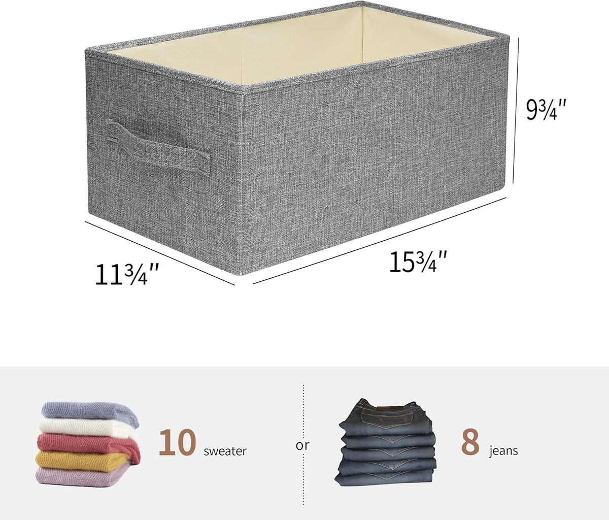 Linen Folding Storage Bins, 3 Pack Large Storage Baskets, Washable, Clothing Storage Bins with Handle, Closet Organizer for Storage Sweater,Sheets(Beige, 18½"x11 x8½)