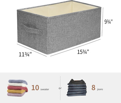 Linen Folding Storage Bins, 3 Pack Large Storage Baskets, Washable, Clothing Storage Bins with Handle, Closet Organizer for Storage Sweater,Sheets(Beige, 18½"x11 x8½)
