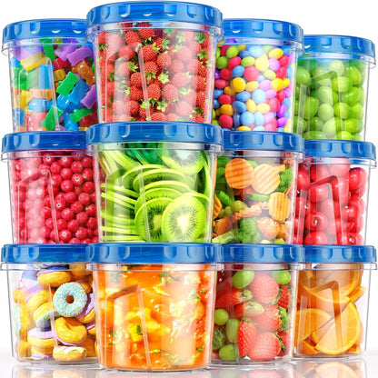BiuLeon 12 Pack- 34/24/17oz Freezer Storage Containers, Plastic Food Storage Containers with Twist Top Lids, BPA Free and Reusable Soup Containers with Lids, Leakproof/Microwave/Dishwasher Safe