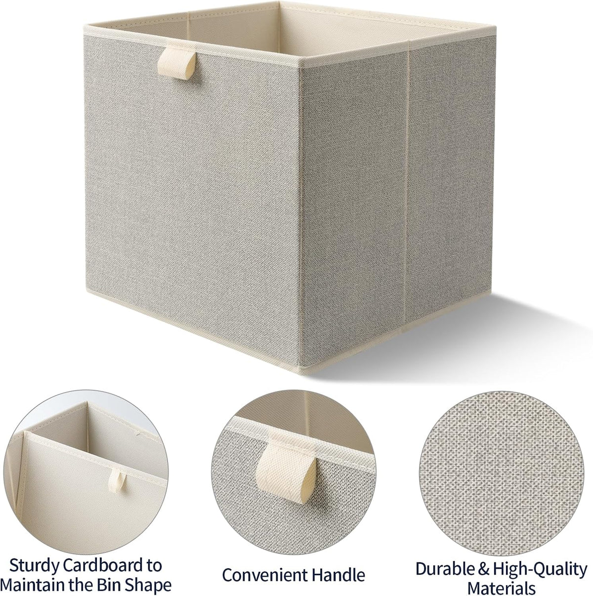 Storage Baskets, 11-Inch Woven Fabric Bins, Storage Cubes with Reinforced Handles, Organizer Bins for Closet Shelves, Foldable, for Toys, Clothes, Natural Beige (3PCS/Beige-11*11*7.8inch)