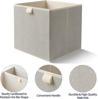 Storage Baskets, 11-Inch Woven Fabric Bins, Storage Cubes with Reinforced Handles, Organizer Bins for Closet Shelves, Foldable, for Toys, Clothes, Natural Beige (3PCS/Beige-11*11*7.8inch)