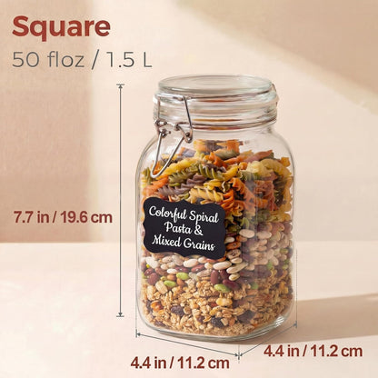 78oz - 3 Pack Square Glass Jars with Airtight Lid, Wide Mouth Mason Jars with Clamp Lids, Air Tight Glass Canisters, Best Food Storage Containers for Flour, Sugar, Cereal, Pasta, Rice, Coffee, Spice
