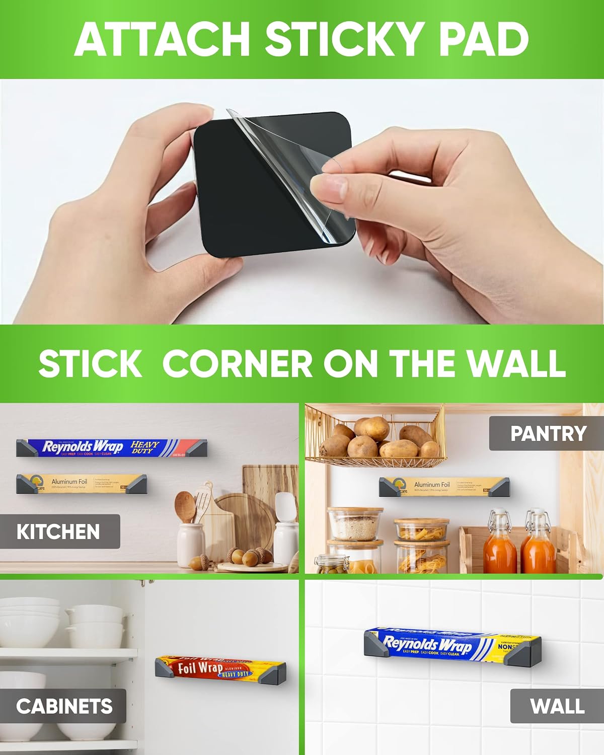 Skywin Adhesive Foil and Plastic Wrap Organizer Includes 2 Holders, Fits Box Width up to 2.4in/61mm, Heavy Duty Aluminum Foil Organization and Storage (White)
