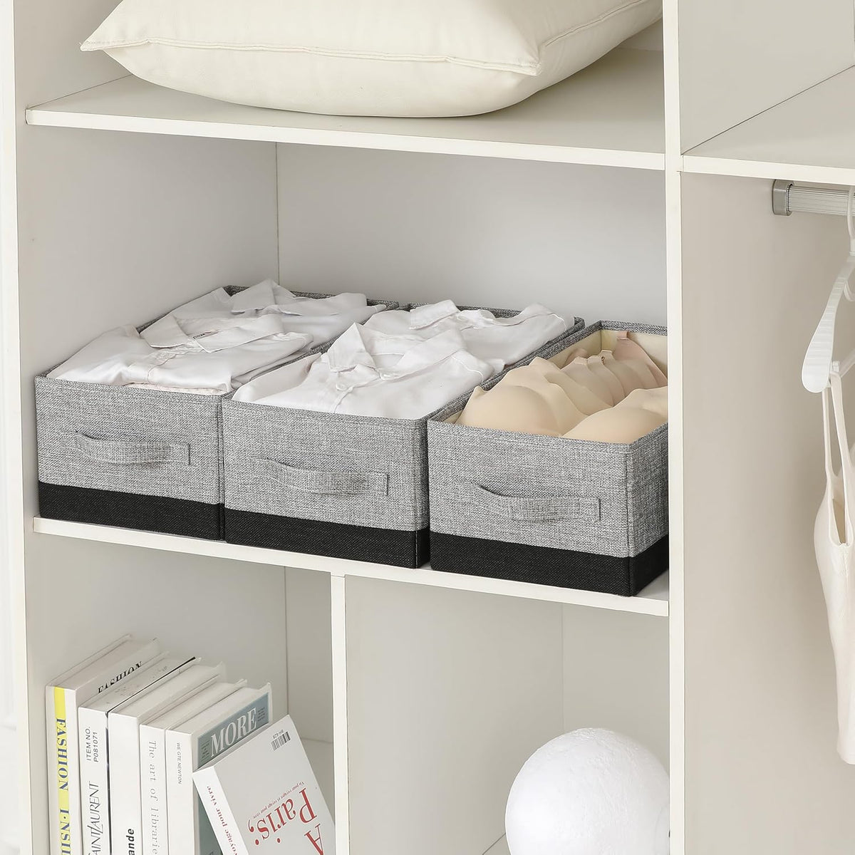 Linen Folding Storage Bins, 3 Pack Large Storage Baskets, Washable, Clothing Storage Bins with Handle, Closet Organizer for Storage Sweater,Sheets(Beige, 18½"x11 x8½)