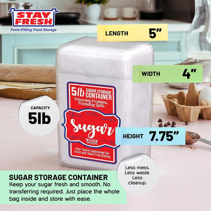 Stay Fresh Clear Storage Container - BPA Free Plastic Canister for Kitchen Pantry, Baking Needs - Holds 5LB Bag - Large Form-Fitting Food Keeper Bin - Food Holder (Flour)
