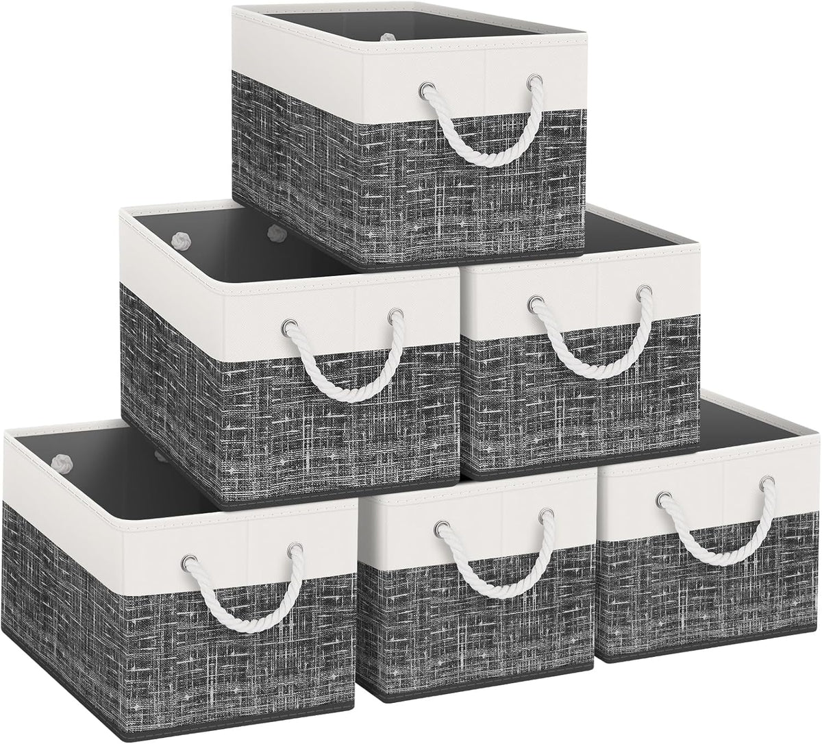 Fab totes Storage Bins, Foldable Storage Baskets for Organizing Toys, Books, Shelves, Closet, Large Storage Box with Rope Handles, Sturdy Organizer Bins, White & Grey