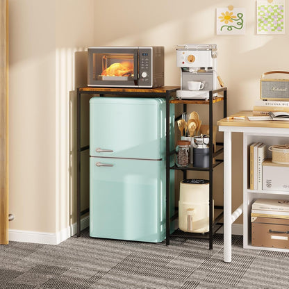 Yuyetuyo Mini Fridge Stand with Storage Shelves, Wine Cabinet, Microwave Stand, Coffee Bar, TV Stand, Bakers Rack, Beverage Refrigerator Table Adjustable for Dorm Apartment Kitchen Rustic Brown