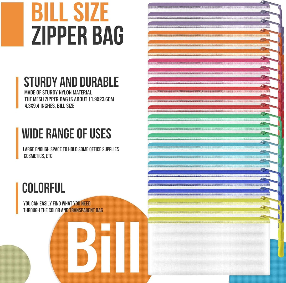 YOPCDJ 24pcs Mesh Zipper Pouch File Bags Puzzle Storage Bags, A3 17x12 Inches Large Reusable Zipper Pouches for Organizing Classroom Board Game Organization