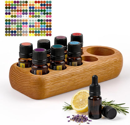 RoseFlower Wooden Essential Oil Display Storage Organizer Holder Stand - 9 Slots Red Oak Wood Rack - Holds up to 9 Aromatherapy Bottles - Ideal Gift Presentation Shelf