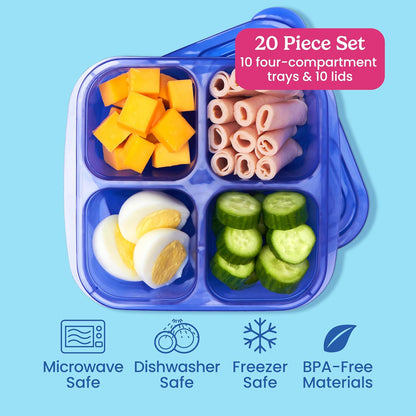 Bentgo Easyboxes 4-Compartment Snack Containers - 8-Piece Set with 4 Trays & 4 Custom-Fit Lids to Seal in Freshness - Reusable Food Storage & Meal Prep Bento BPA-Free Containers (Brights 4-Pack)