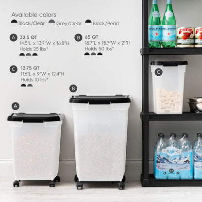 IRIS USA Airtight Dog Food Storage Container, WeatherPro, Up to 50 lbs, Removable Wheels, for Dog Cat Bird and Other Pet Food Storage Bin, Keep Fresh, Translucent Body, Made in USA, Clear/Gray