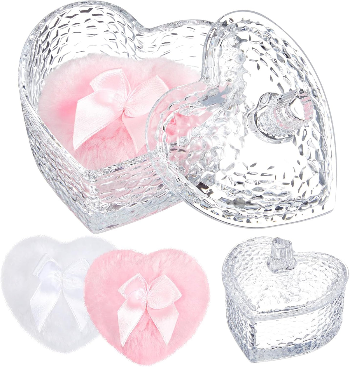 Tioncy 3 Pcs Large Body Powder Puff and Container Valentine's Day gift Powder Container with Puff Crystal Case Soft Washable Reusable Velour Face Body Glitter Wet Dry Makeup (Classic,Clear)