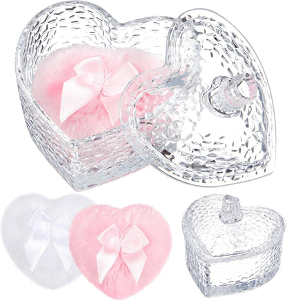 Tioncy 3 Pcs Large Body Powder Puff and Container Valentine's Day gift Powder Container with Puff Crystal Case Soft Washable Reusable Velour Face Body Glitter Wet Dry Makeup (Classic,Clear)