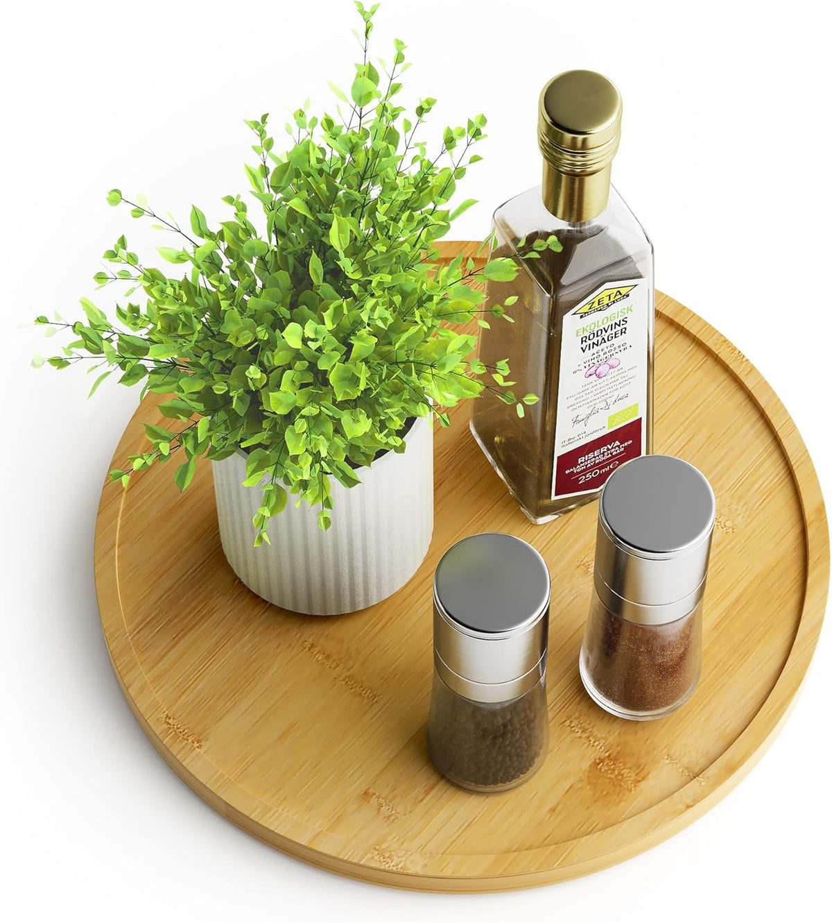 Lazy Susan Organizer Homerays 12 Inch Non-Skid Bamboo Lazy Susan for Kitchen Rotating Spice Rack with Handles, Wood Turntable for Kitchen Cabinet,Countertop (Bamboo, Medium)
