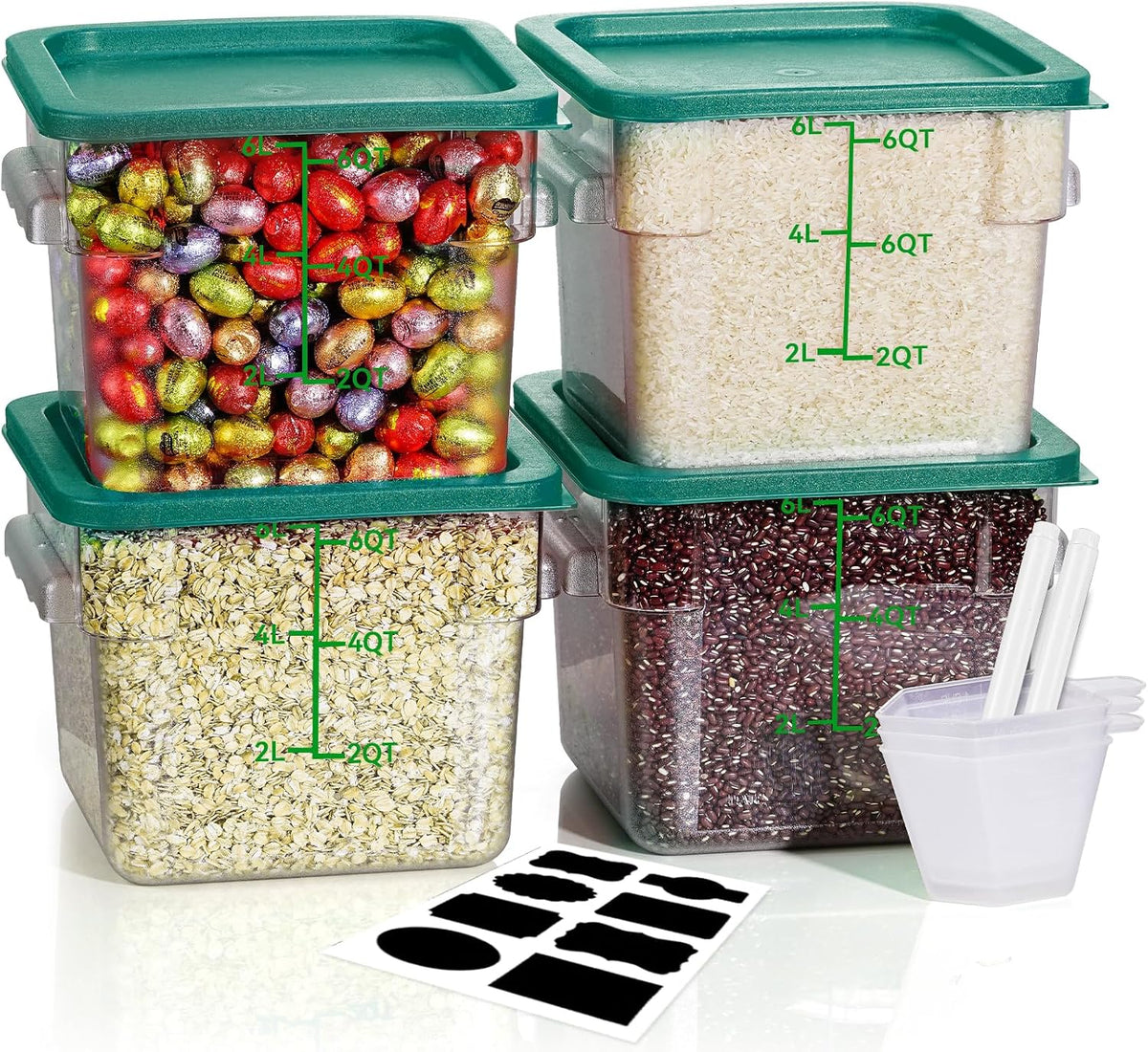 4QT NSF Food Storage Containers: 8 PCS [Food Grade][Hot&Cold Resistant] Commercial Clear Food Storage Containers with Lids for Restaurant Kitchen Proof Dough, Measuring Spoons Included(BPA FREE) - Colors B